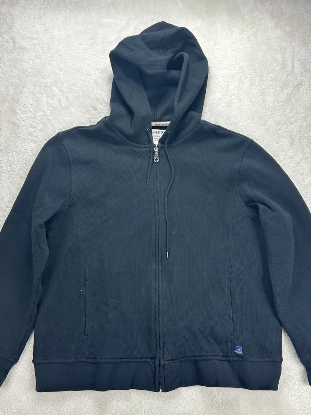 Pendleton Hoodie Jacket Womens‎ Lg Blue Ribbed Cuffs & Hem Casual Wear Full Zip